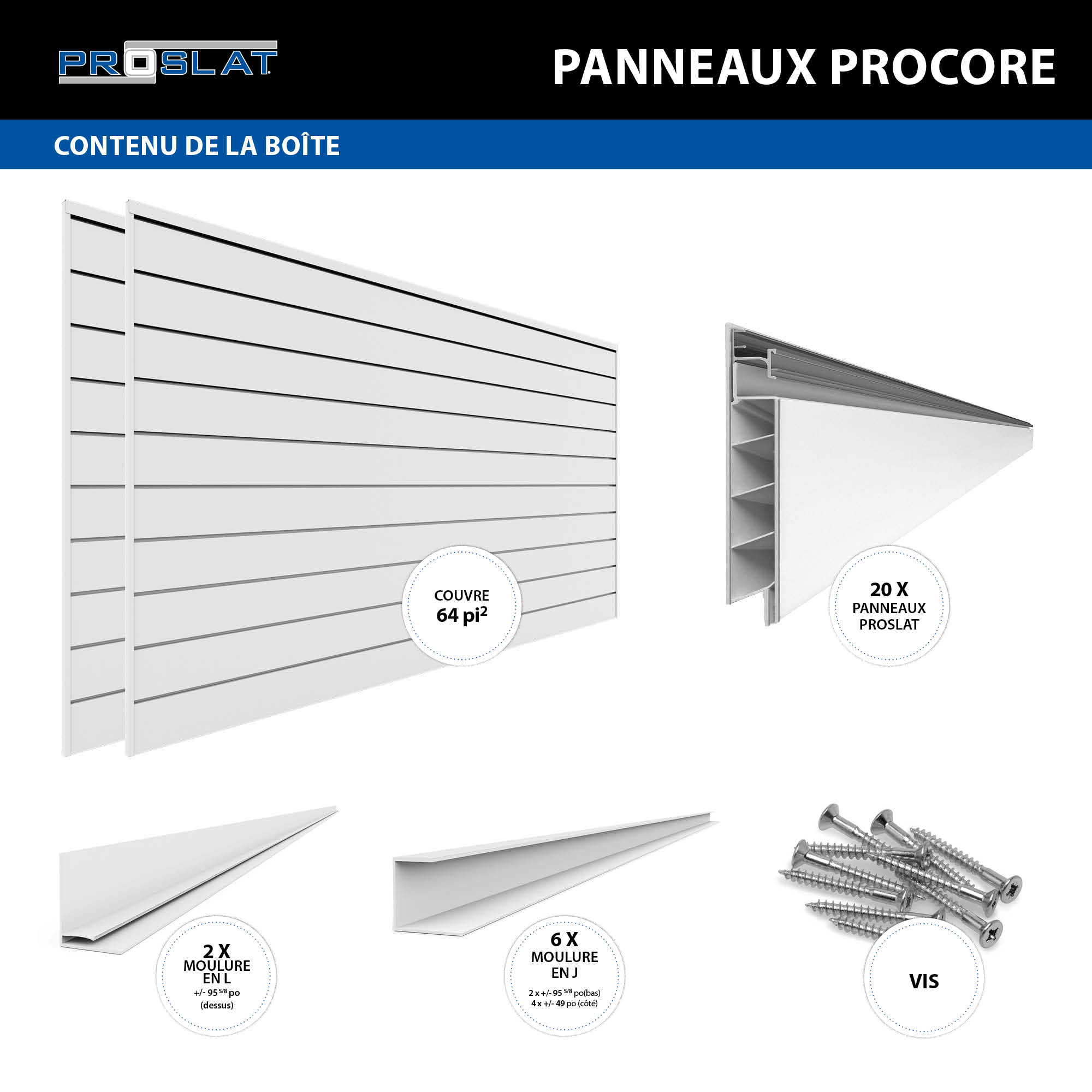 PROCORE – Panneaux en PVC de 4 pi x 8 pi Ensemble de 2 – 64 pieds carrés