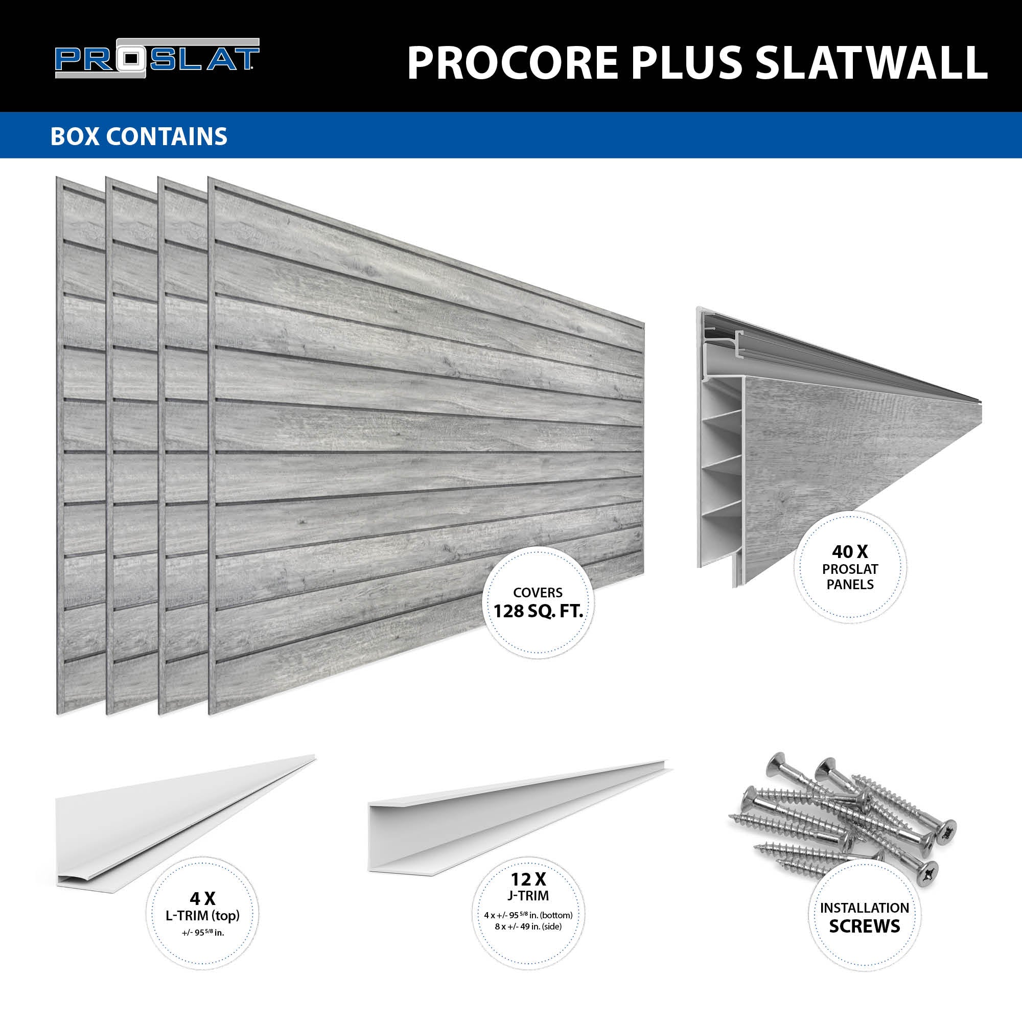 4 ft. x 8 ft. PROCORE PLUS PVC Slatwall – 4 Pack 128 sq ft
