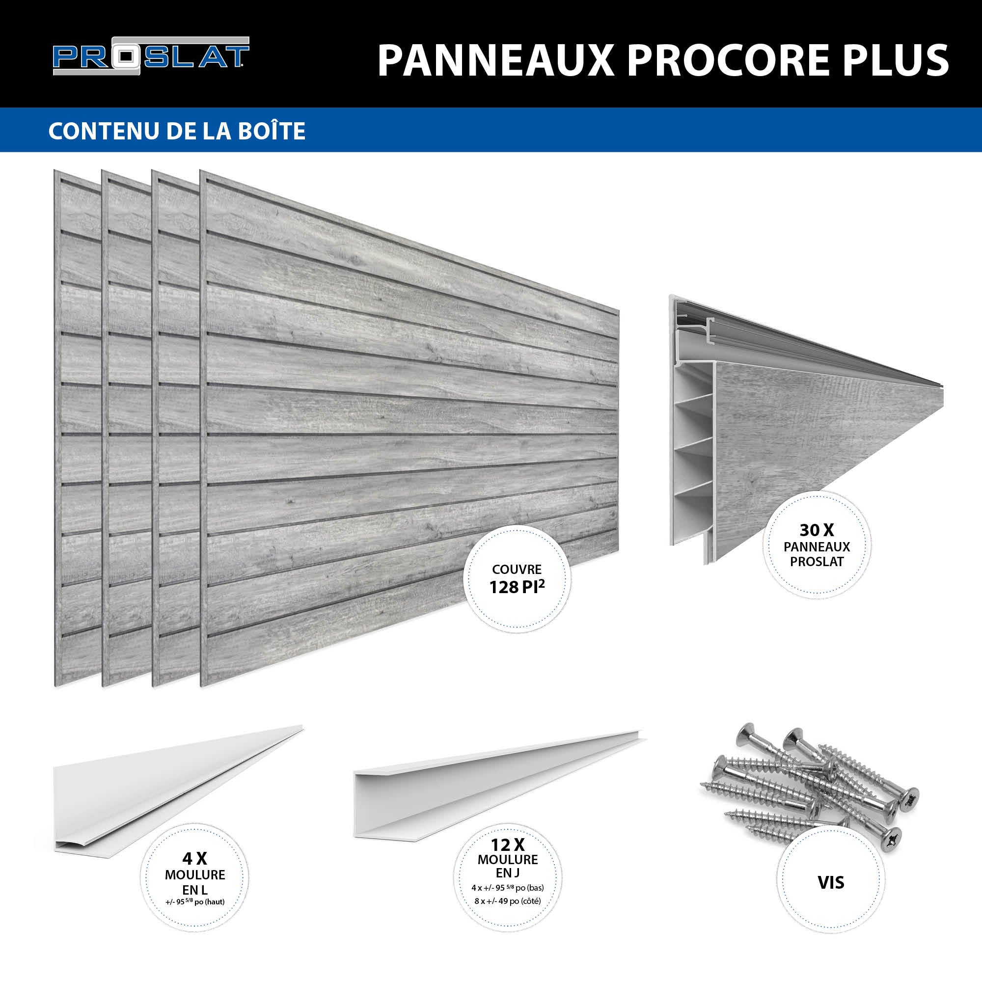 4 ft. x 8 ft. PROCORE PLUS PVC Slatwall – 4 Pack 128 sq ft
