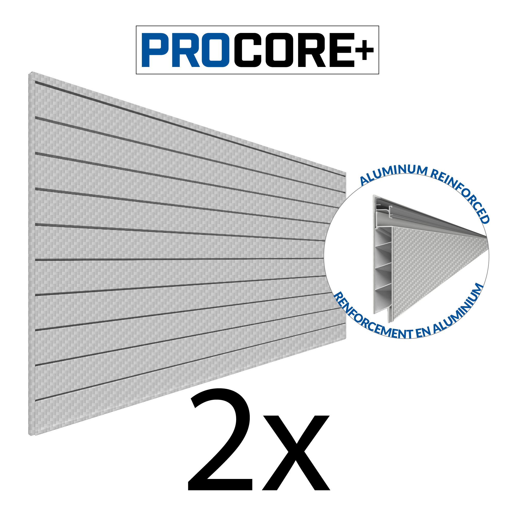 4 x 8 ft. PROCORE PLUS Silver Gray Carbon Fiber PVC Slatwall – 2 Pack 64 sq ft