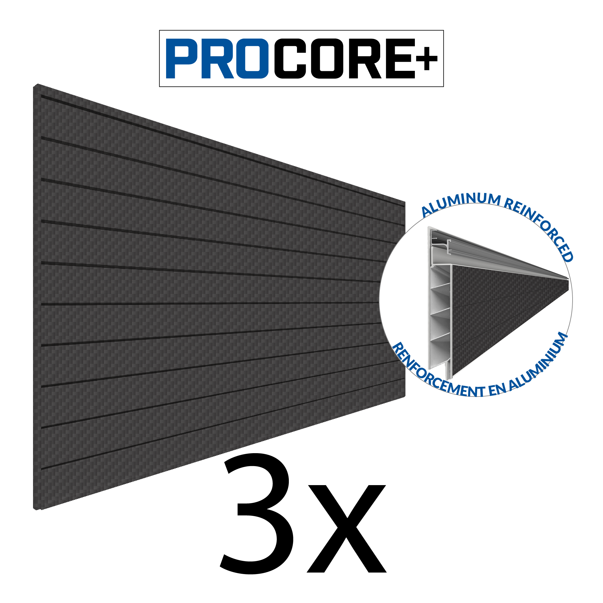 4 x 8 ft. PROCORE PLUS Black Carbon Fiber PVC Slatwall – 3 Pack 96 sq ft