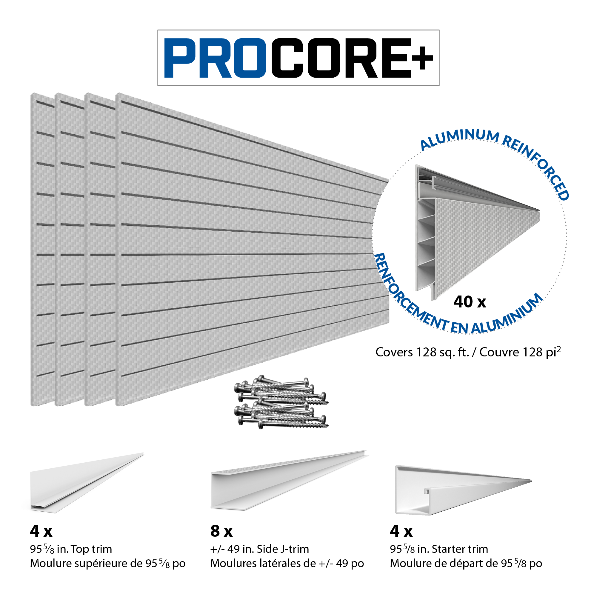 4 x 8ft. PROCORE PLUS Silver Grey Carbon Fiber PVC Slatwall – 4 Pack 128 sq ft
