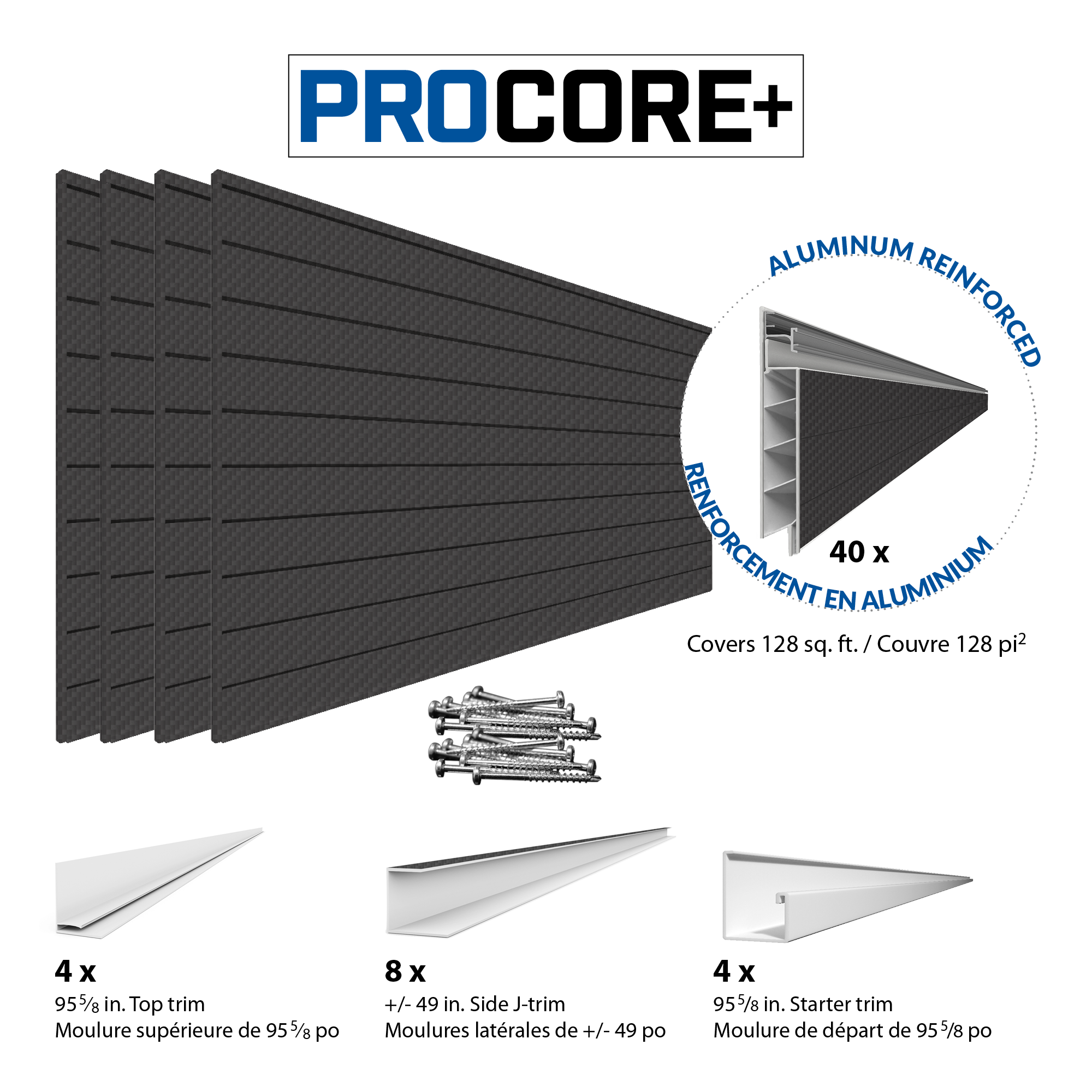 4 ft. x 8 ft. PROCORE PLUS Black carbon fiber PVC Slatwall – 4 Pack 128 sq ft