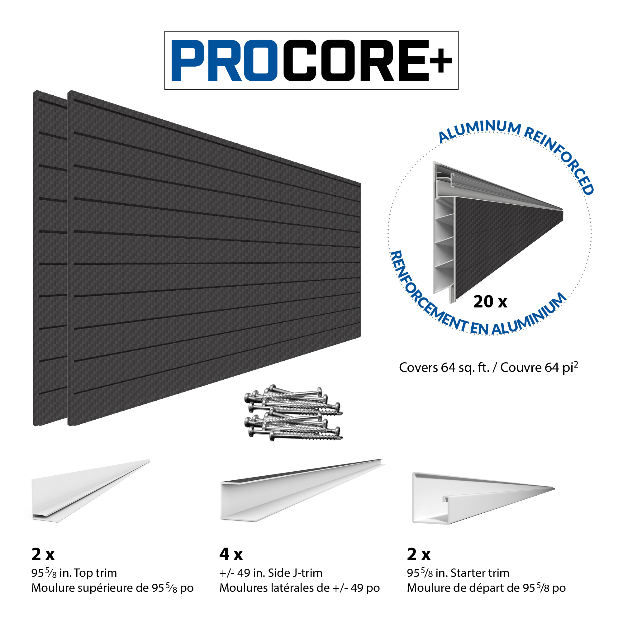 8 ft. x 4 ft. PROCORE PLUS Black Carbon Fiber PVC Slatwall – 2 Pack 64 sq ft