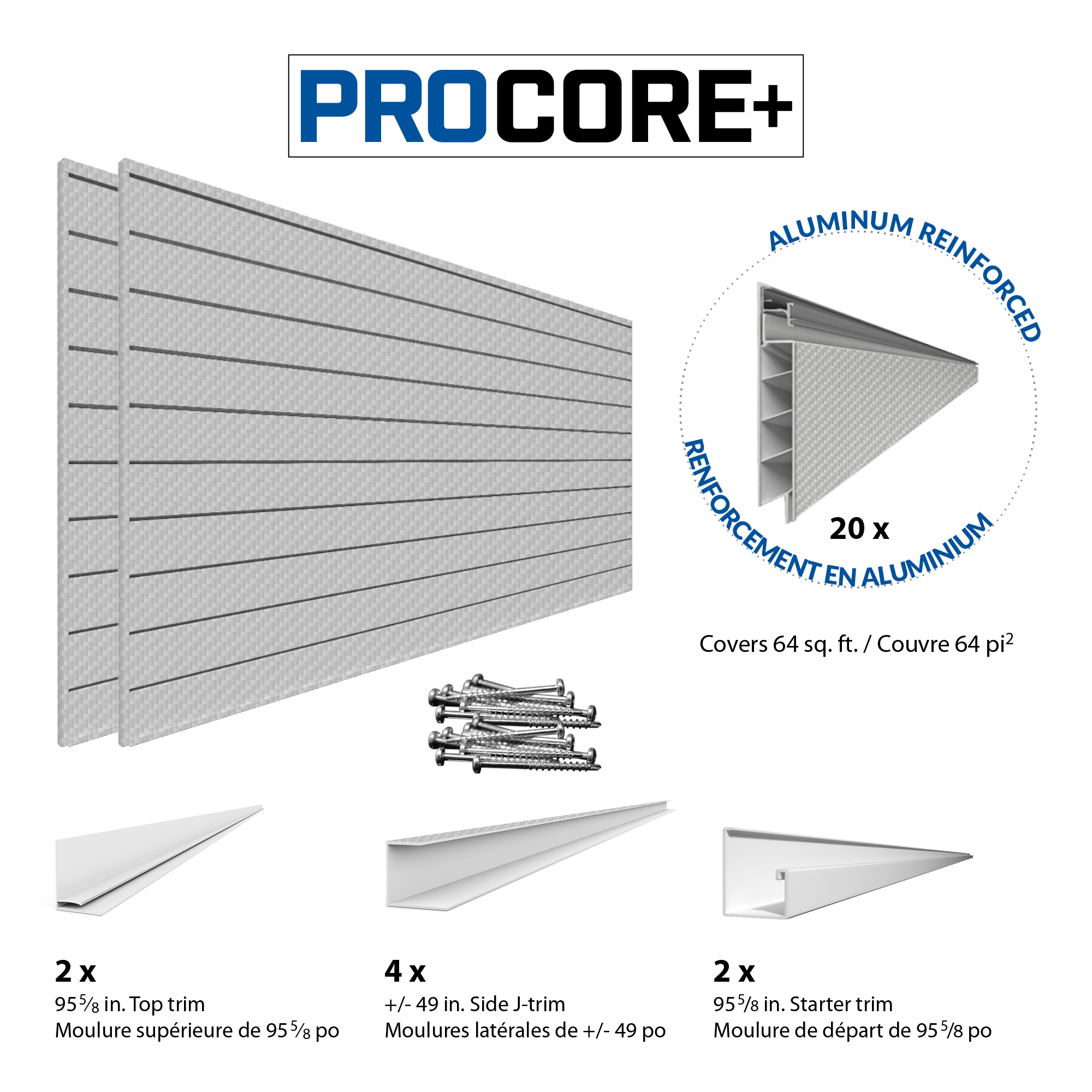 4 x 8 ft. PROCORE PLUS Silver Gray Carbon Fiber PVC Slatwall – 2 Pack 64 sq ft