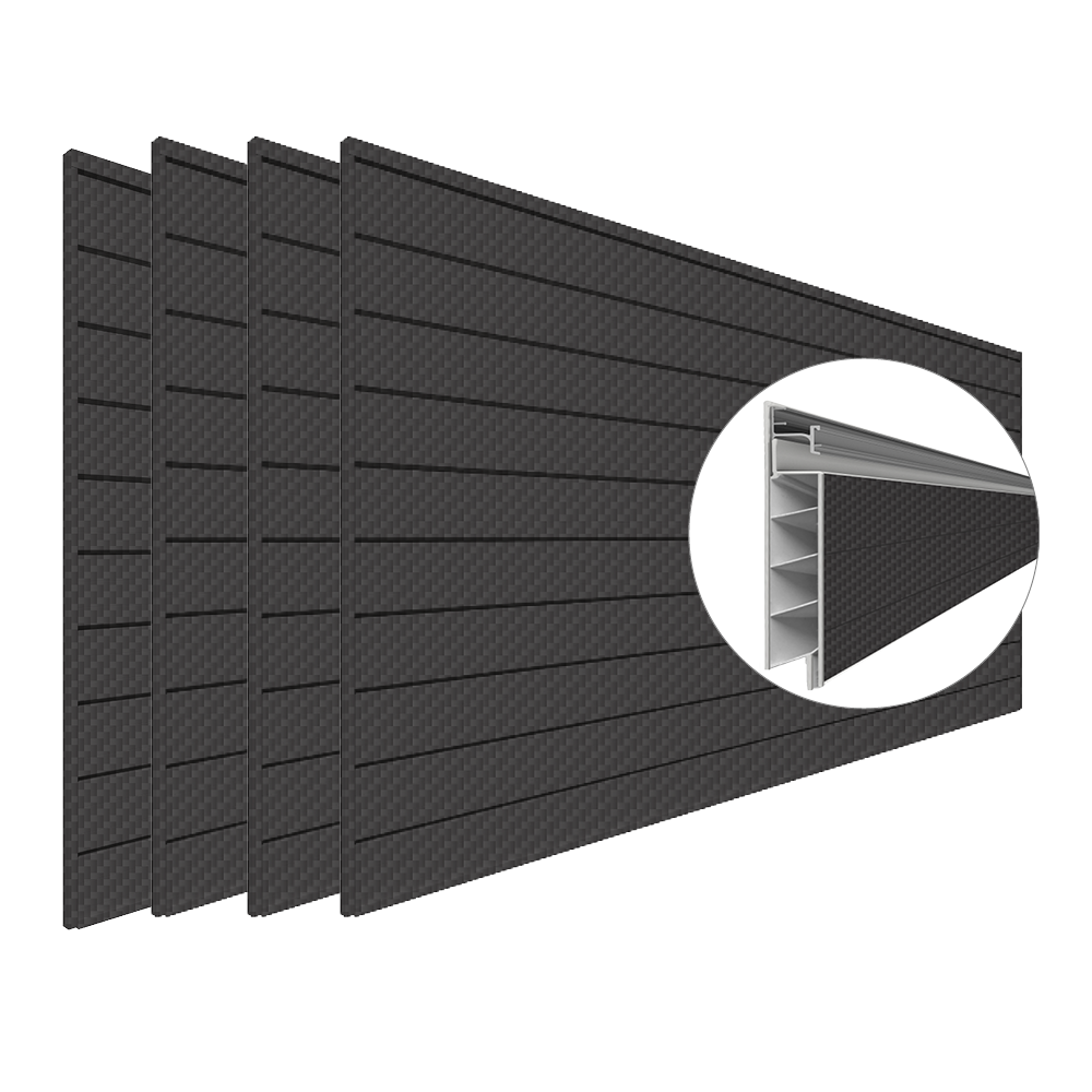 4 ft.  x 8 ft. PROCORE+ Black carbon fiber PVC Slatwall – 4 Pack 128 sq ft