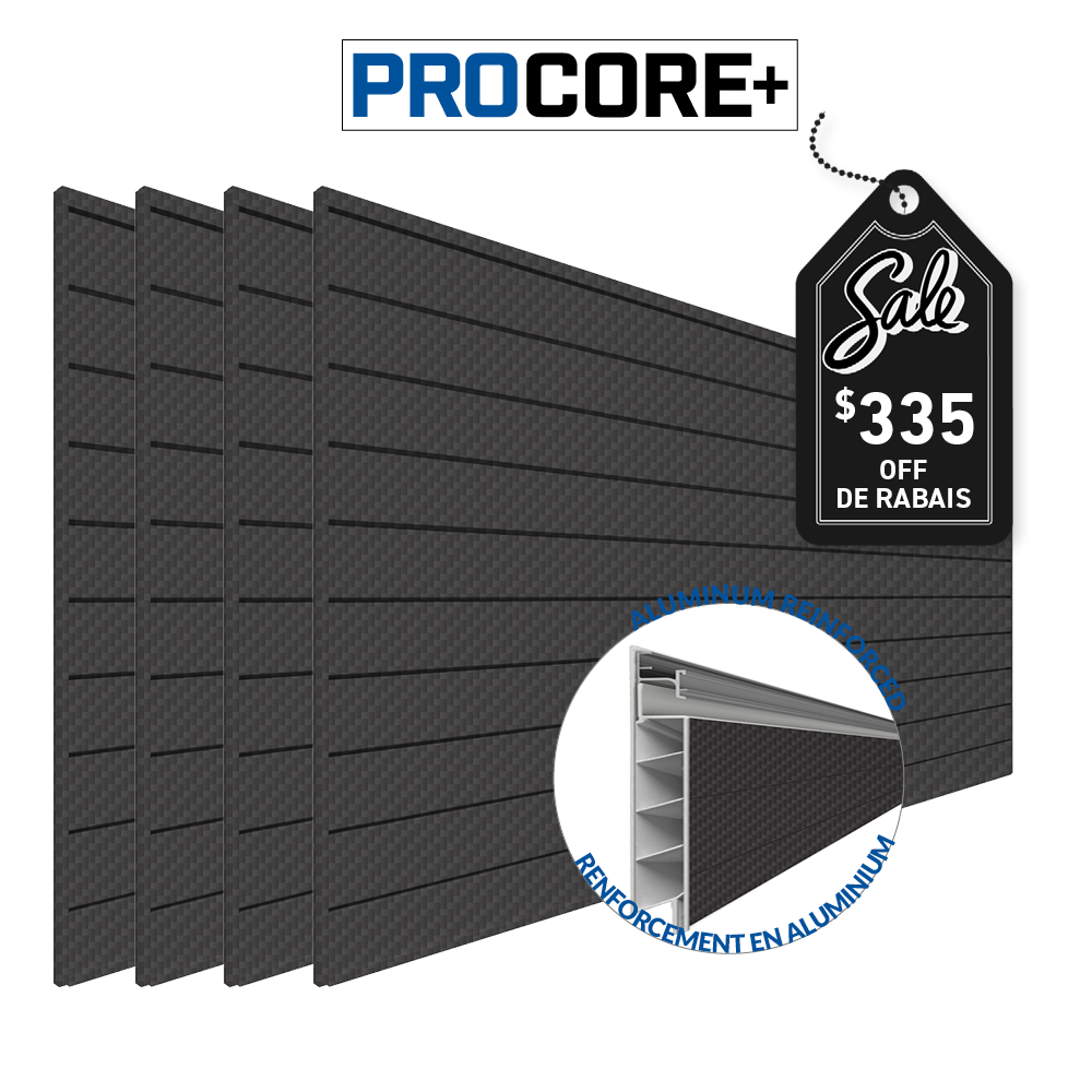 4 ft.  x 8 ft. PROCORE PLUS Black carbon fiber PVC Slatwall – 4 Pack 128 sq ft
