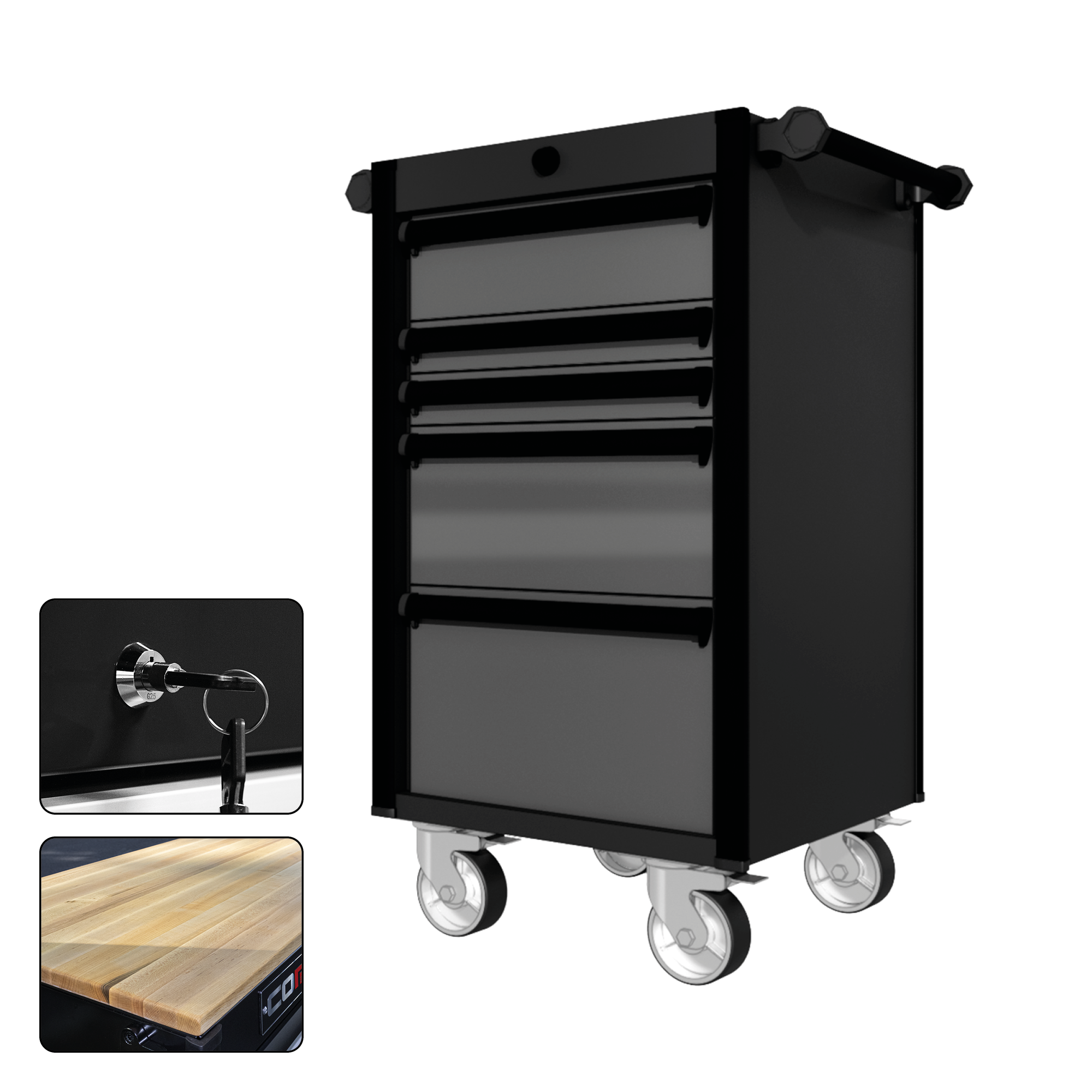 22 Series - 5 Drawers - Black Handles - Traditional Casters