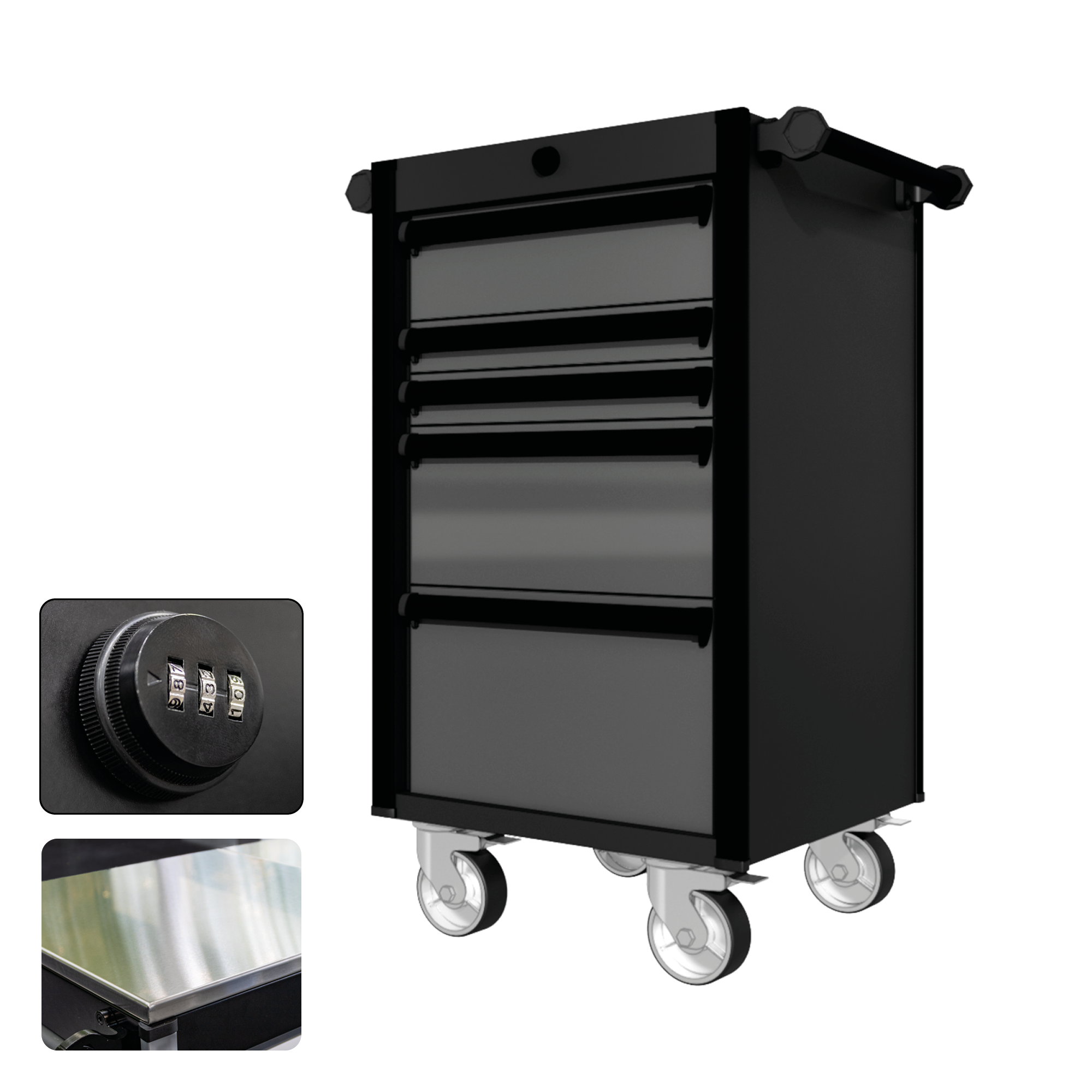 22 Series - 5 Drawers - Black Handles - Traditional Casters