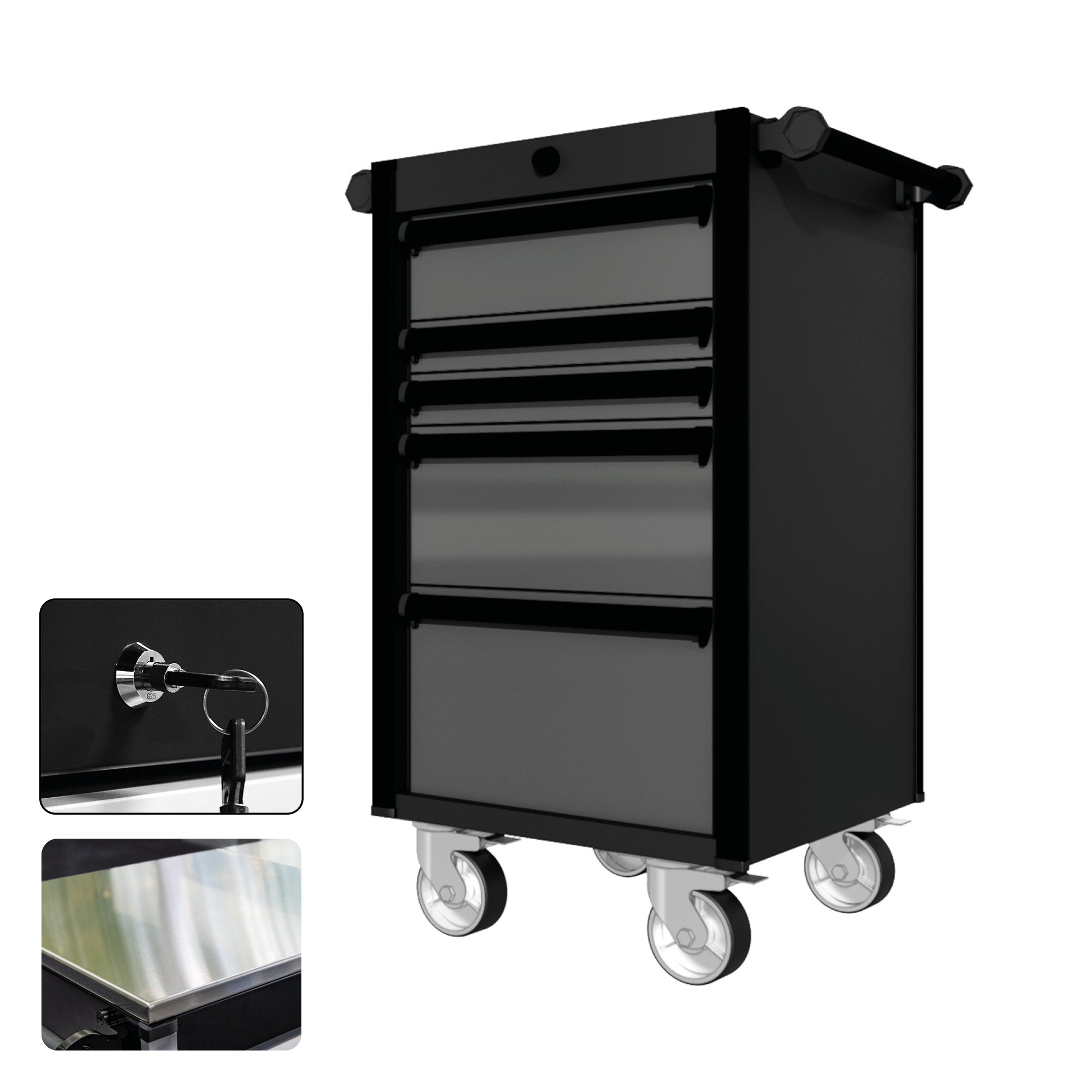 22 Series - 5 Drawers - Black Handles - Traditional Casters