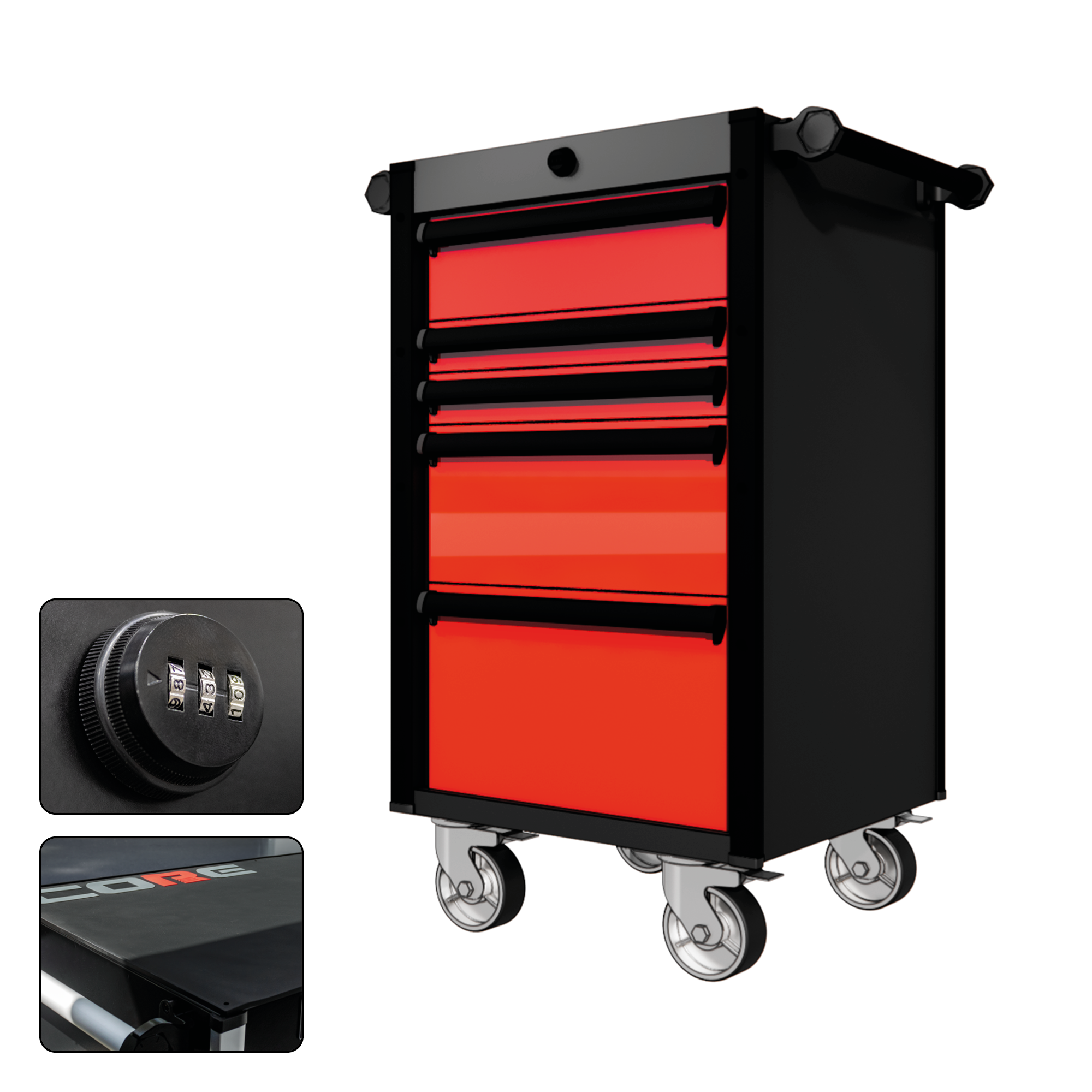 22 Series - 5 Drawers - Black Handles - Traditional Casters