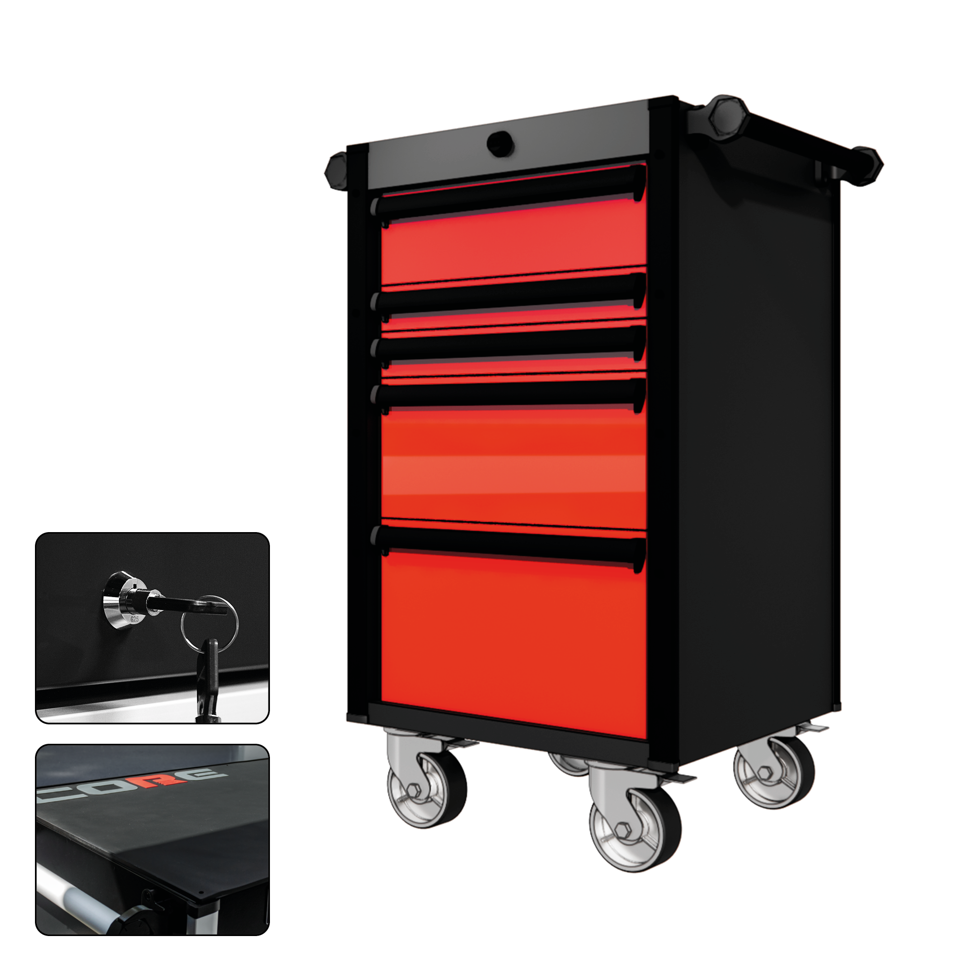 22 Series - 5 Drawers - Black Handles - Traditional Casters