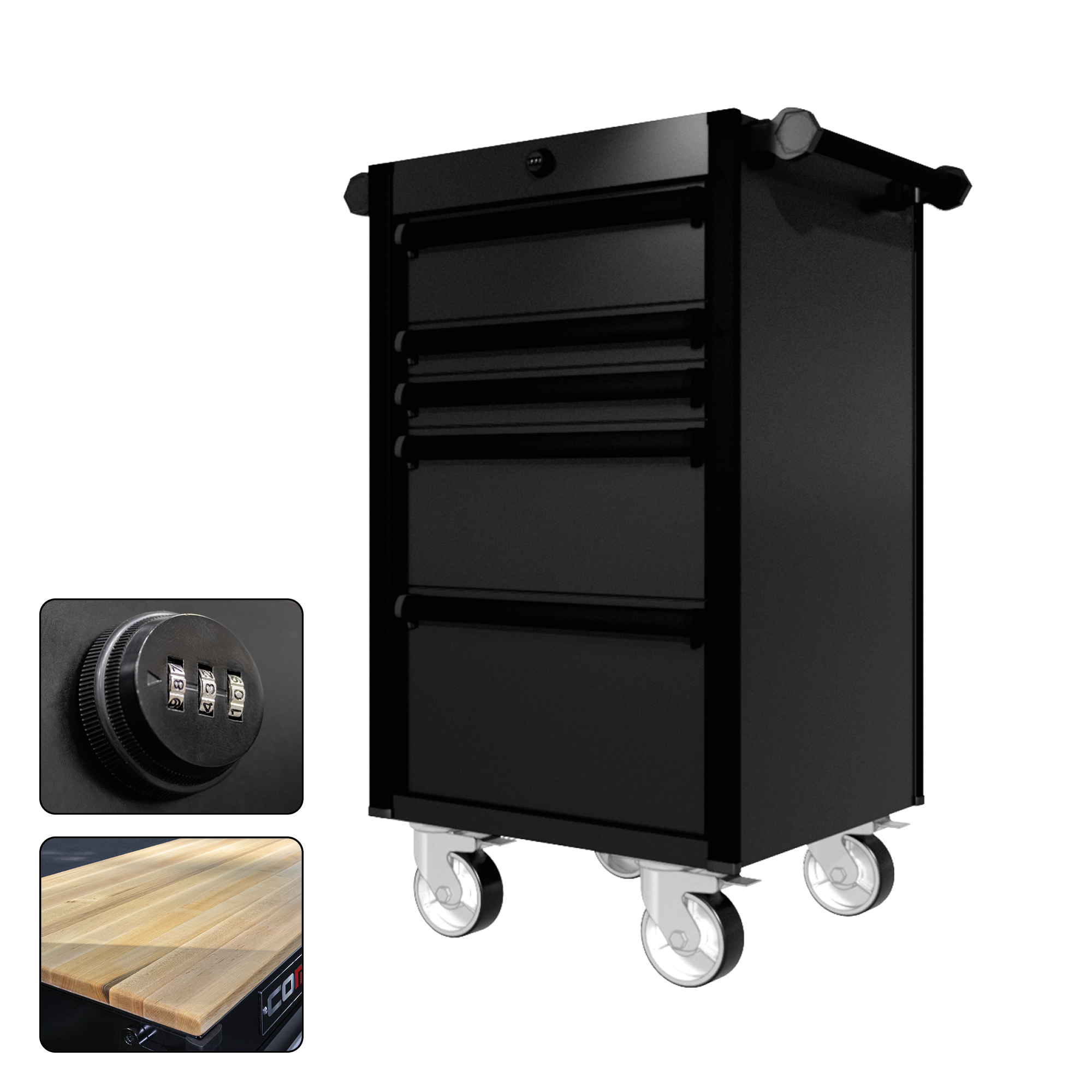 22 Series - 5 Drawers - Black Handles - Traditional Casters