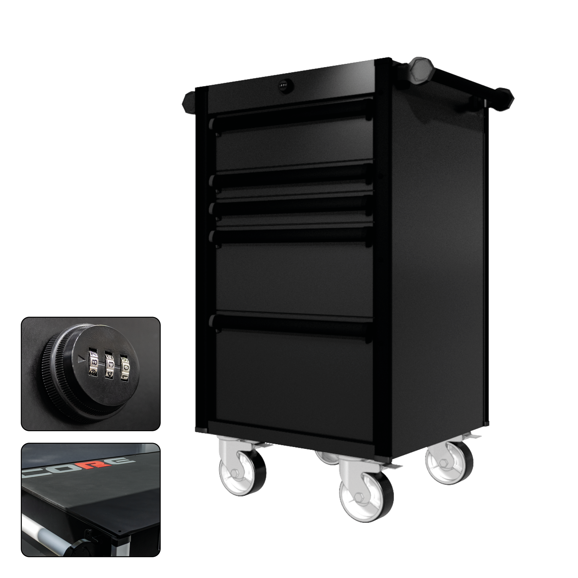 22 Series - 5 Drawers - Black Handles - Traditional Casters