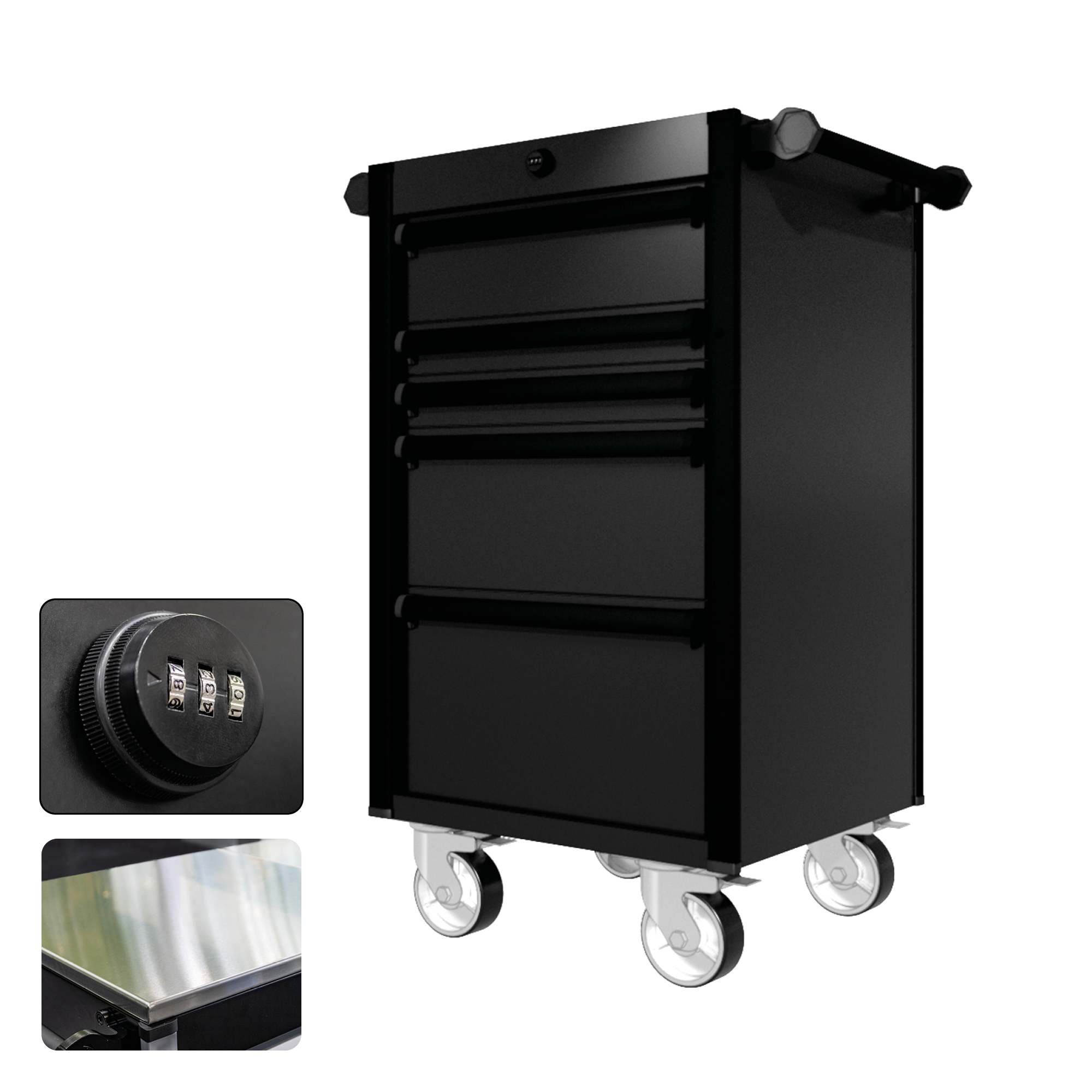 22 Series - 5 Drawers - Black Handles - Traditional Casters