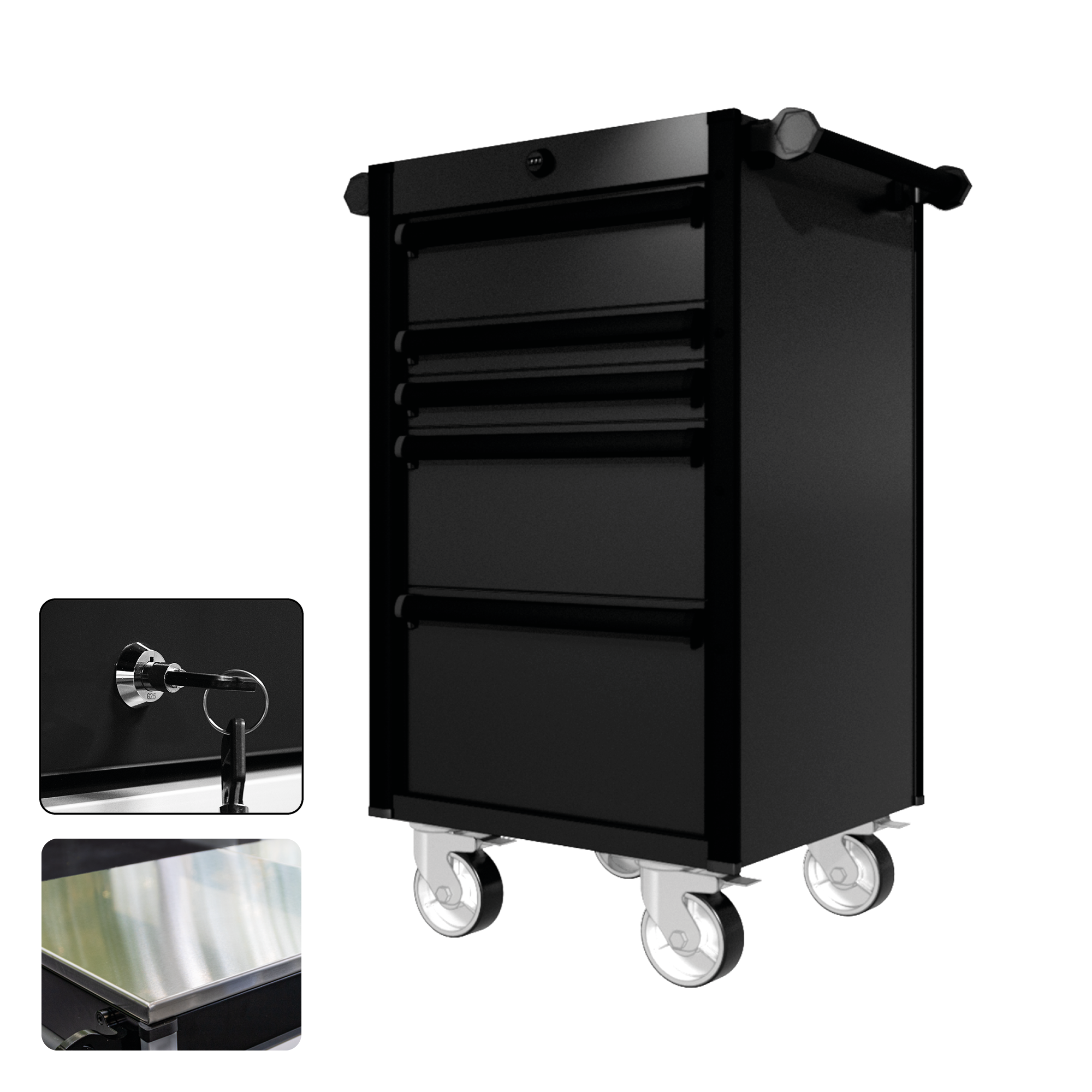 22 Series - 5 Drawers - Black Handles - Traditional Casters