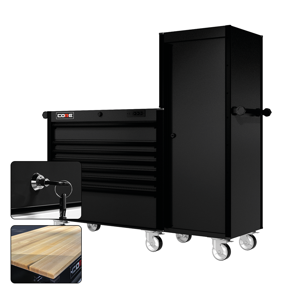 66 Series - 7 Drawers and Tall Locker - Black Handles - Traditional Casters