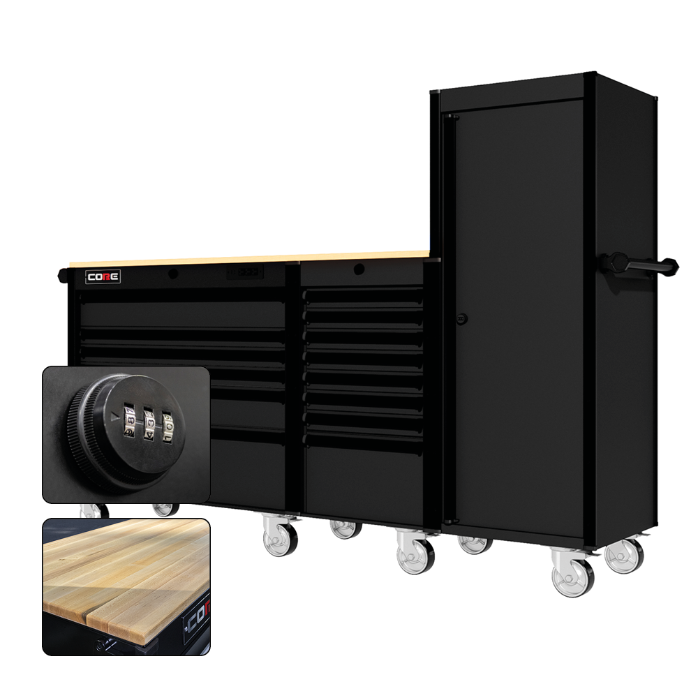 88 Series - 13 Drawers with Tall Locker - Black Handles - Traditional Casters