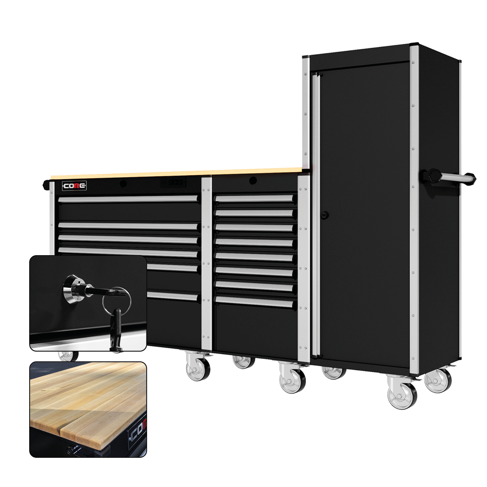 88 Series - 13 Drawers with Tall Locker - Silver Handles - Traditional Casters