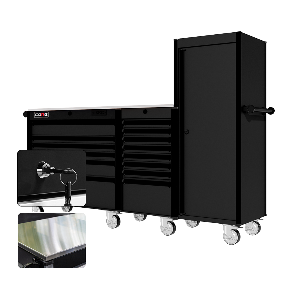 88 Series - 13 Drawers with Tall Locker - Black Handles - Traditional Casters