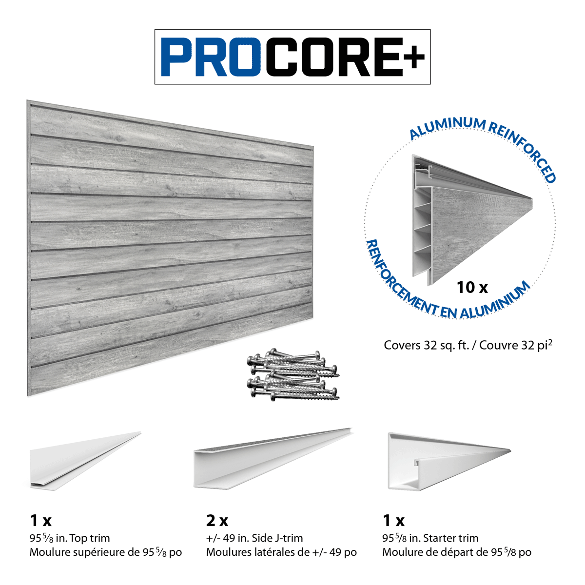 4 x 8 ft. PROCORE+ Gray Wood PVC Slatwall