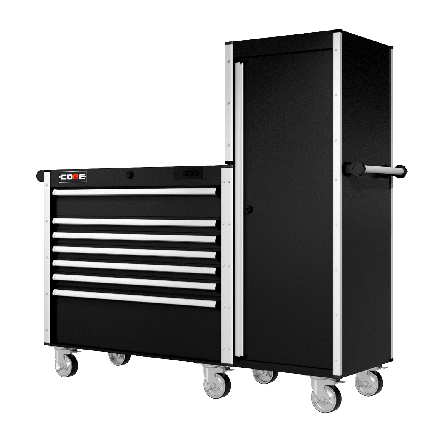 66 Series - 7 Drawers and Tall Locker - Silver Handles - Traditional Casters