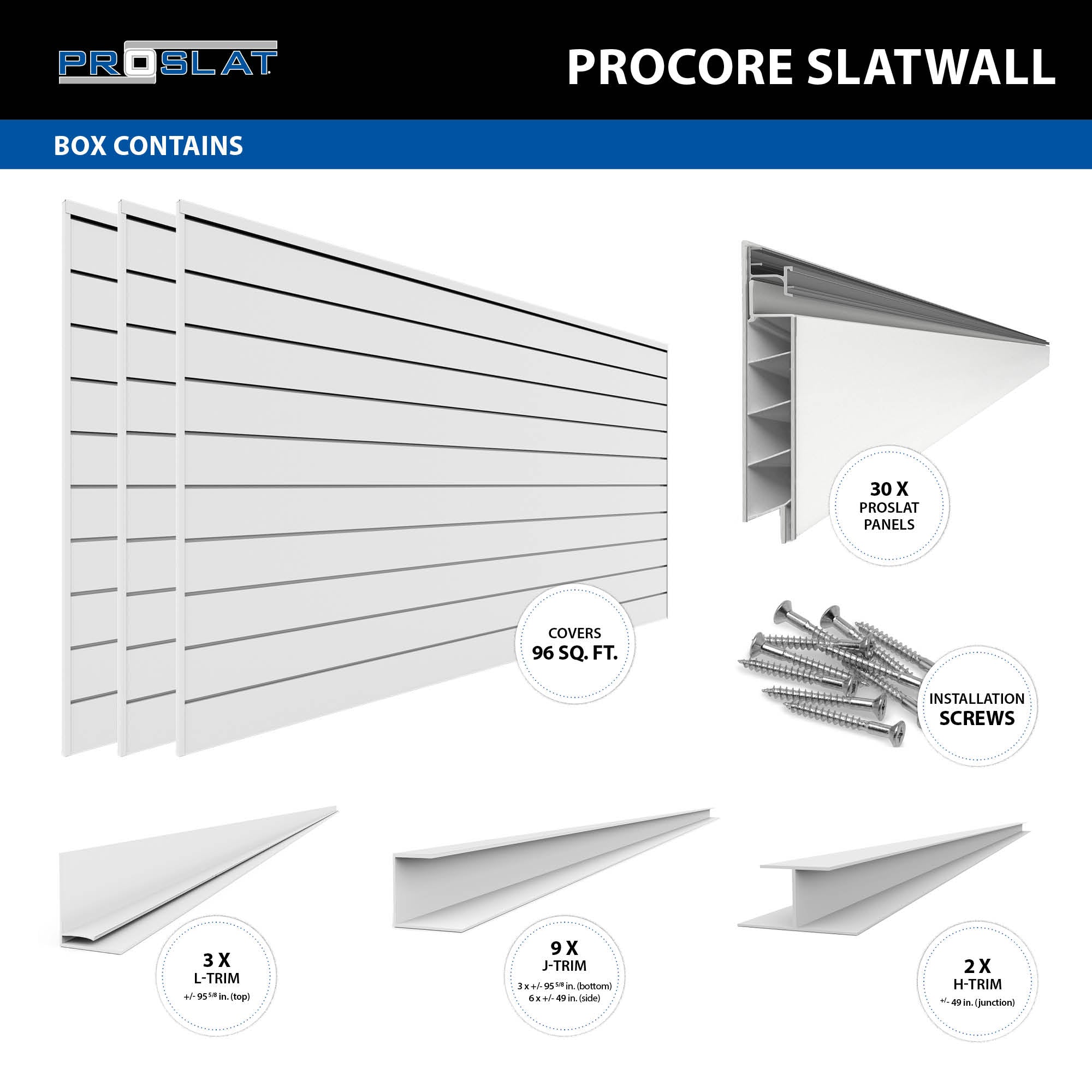 PROCORE – Panneaux en PVC de 4 pi x 8 pi – Ensemble de 3 – 96 pieds carrés