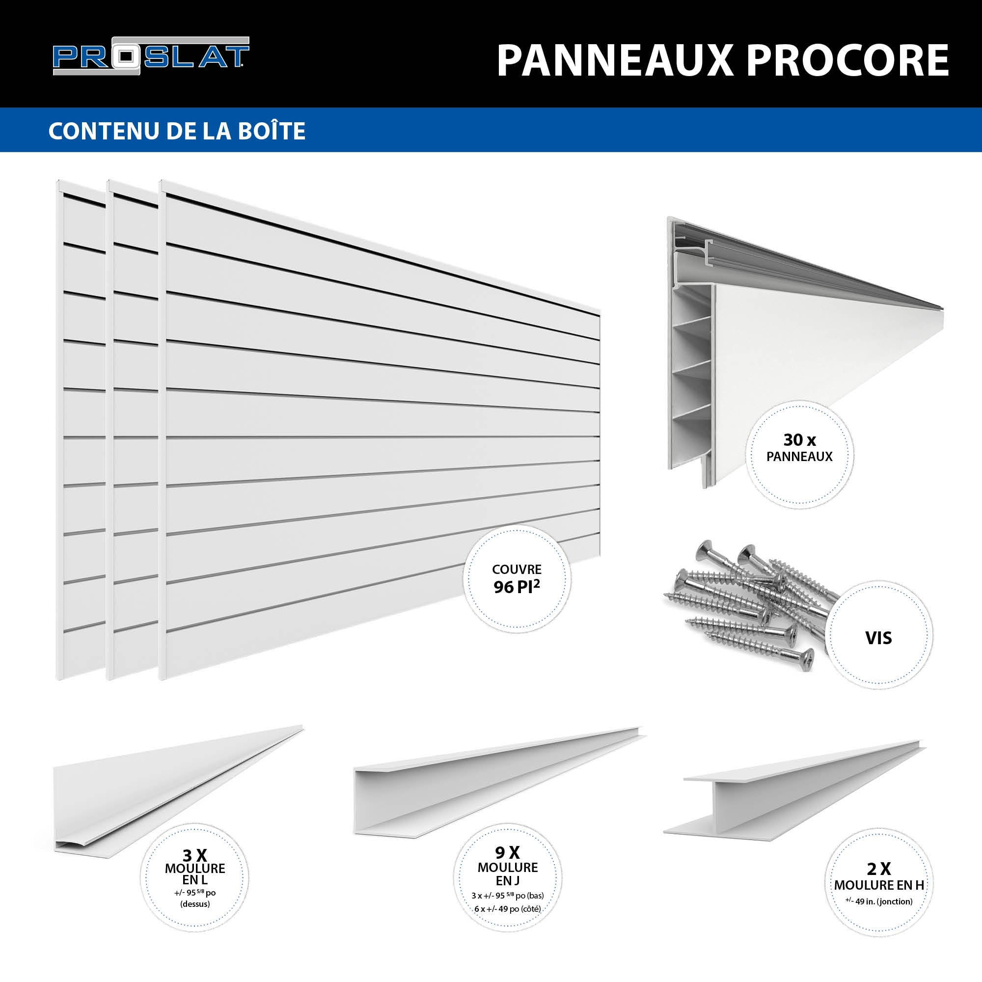 PROCORE – Panneaux en PVC de 4 pi x 8 pi – Ensemble de 3 – 96 pieds carrés