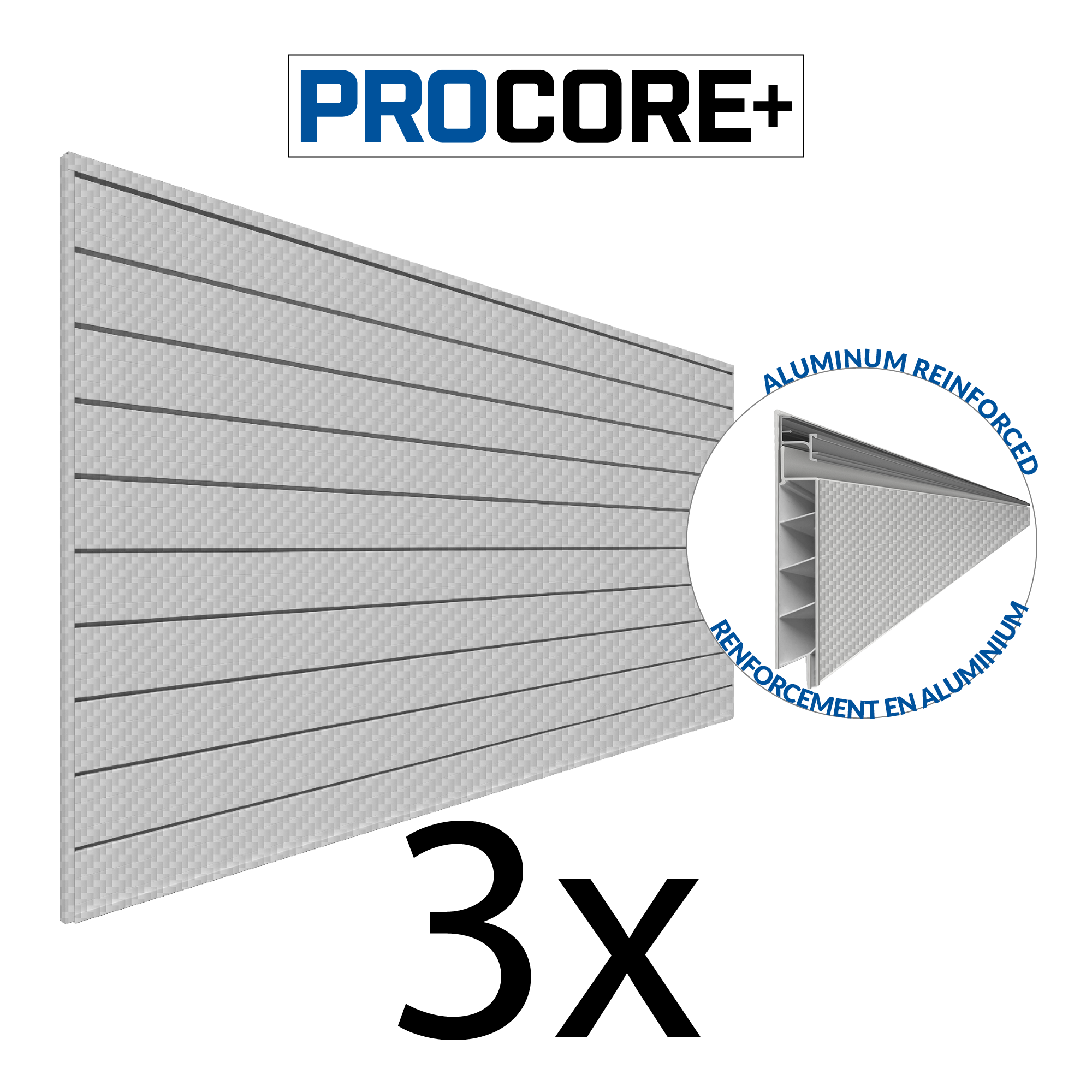 4 x 8 ft. PROCORE+ Silver Gray Carbon Fiber PVC Slatwall – 3 Pack 96 sq ft