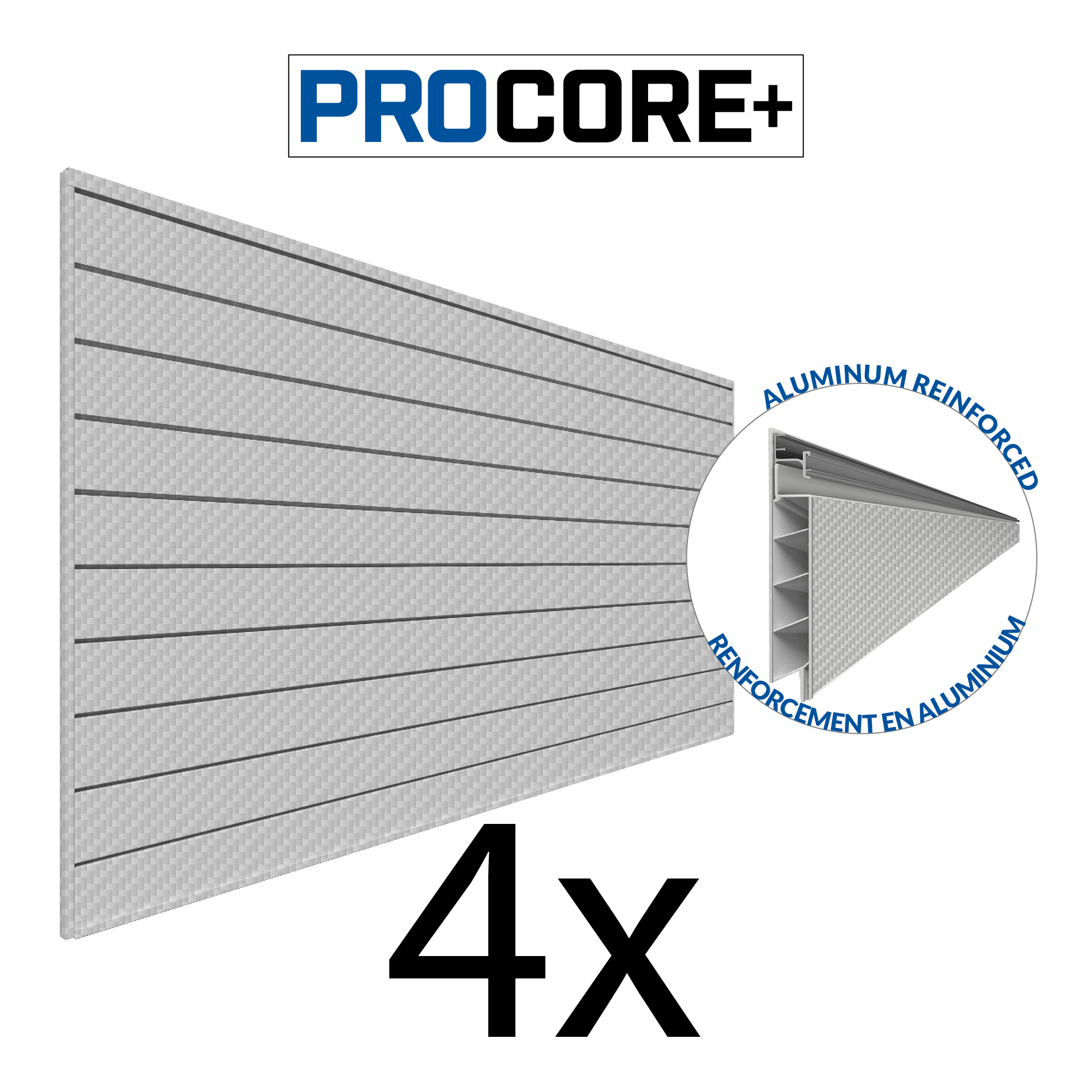 4 x 8ft. PROCORE+ Silver Grey Carbon Fiber PVC Slatwall – 4 Pack 128 sq ft