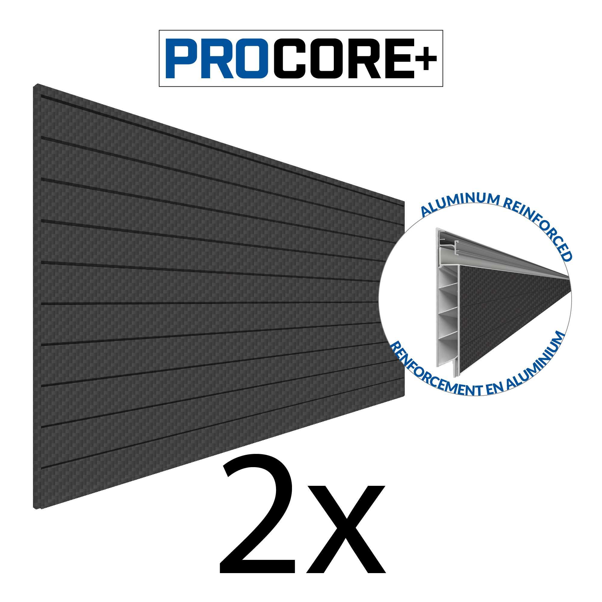 8 ft. x 4 ft. PROCORE+ Black Carbon Fiber PVC Slatwall – 2 Pack 64 sq ft