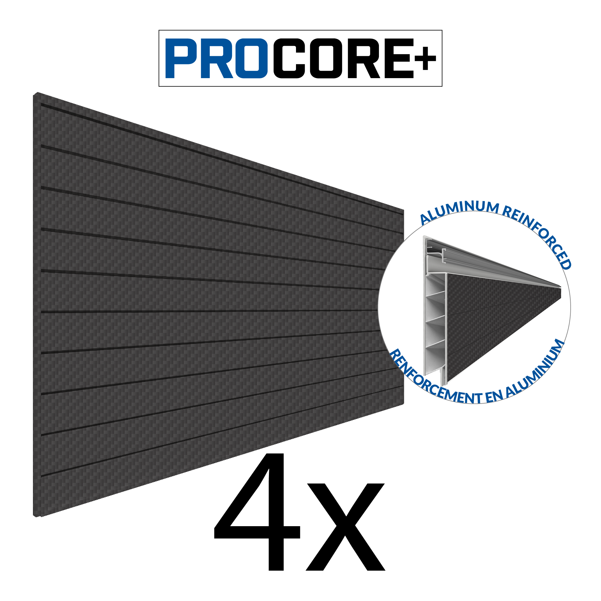 4 ft.  x 8 ft. PROCORE+ Black carbon fiber PVC Slatwall – 4 Pack 128 sq ft