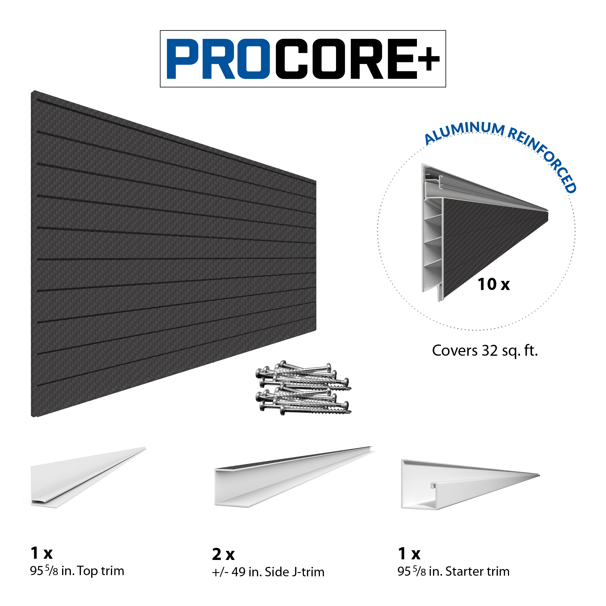 4 x 8 ft. PROCORE PLUS Black Carbon fiber PVC Slatwall