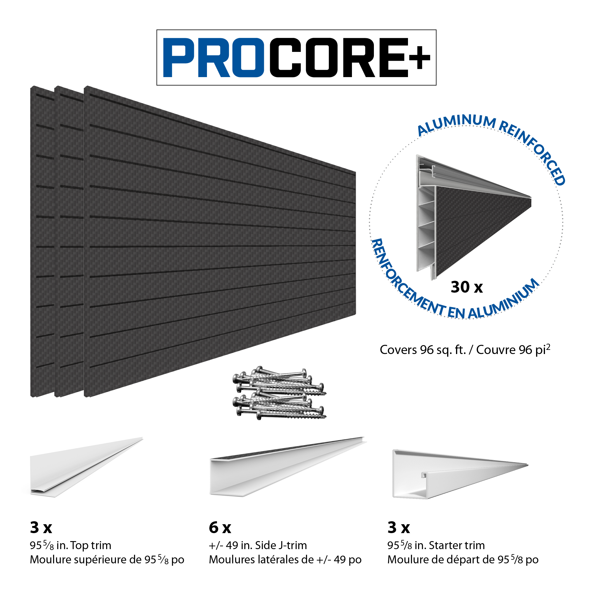 4 x 8 ft. PROCORE PLUS Black Carbon Fiber PVC Slatwall – 3 Pack 96 sq ft