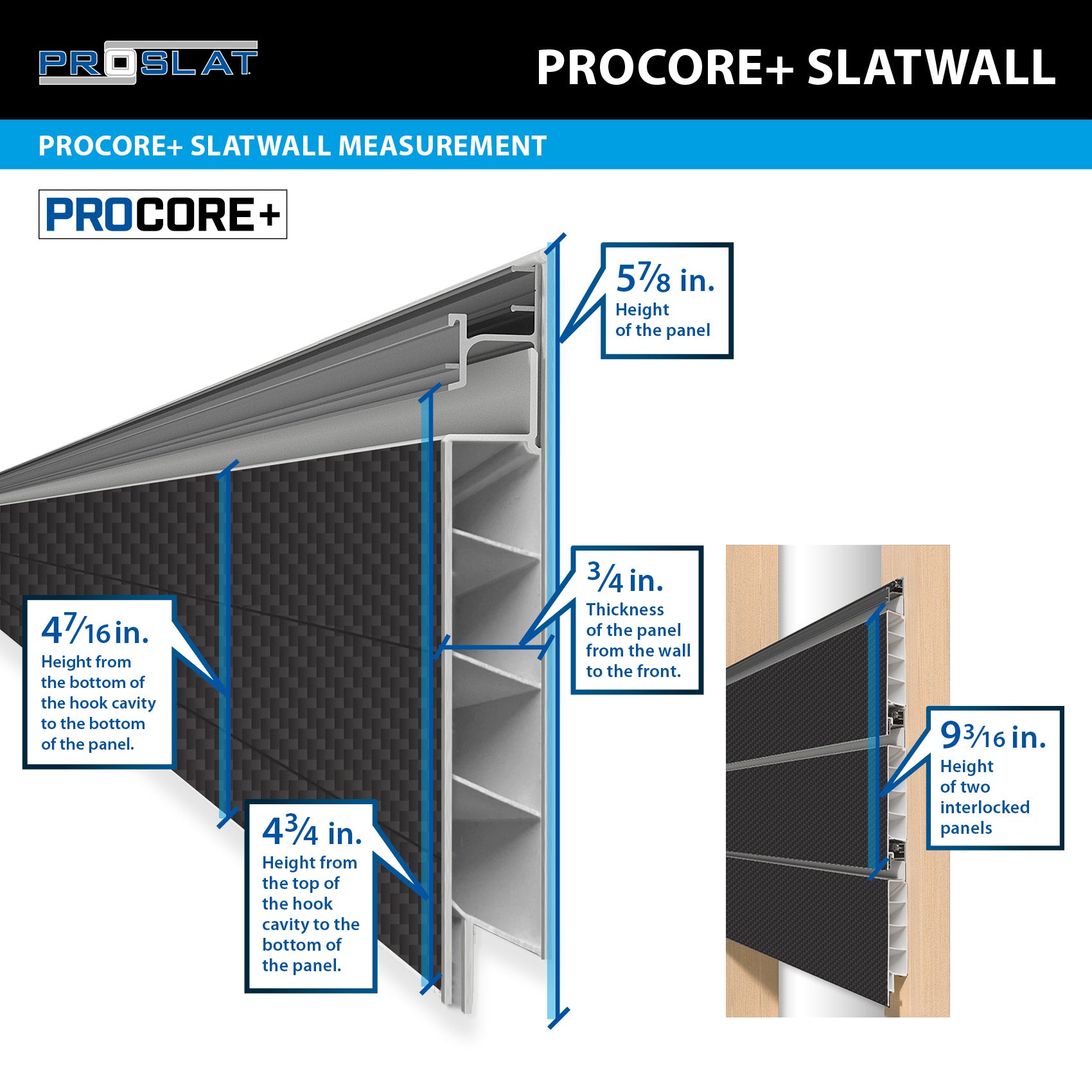 8 ft. x 4 ft. PROCORE PLUS Black Carbon Fiber PVC Slatwall – 2 Pack 64 sq ft